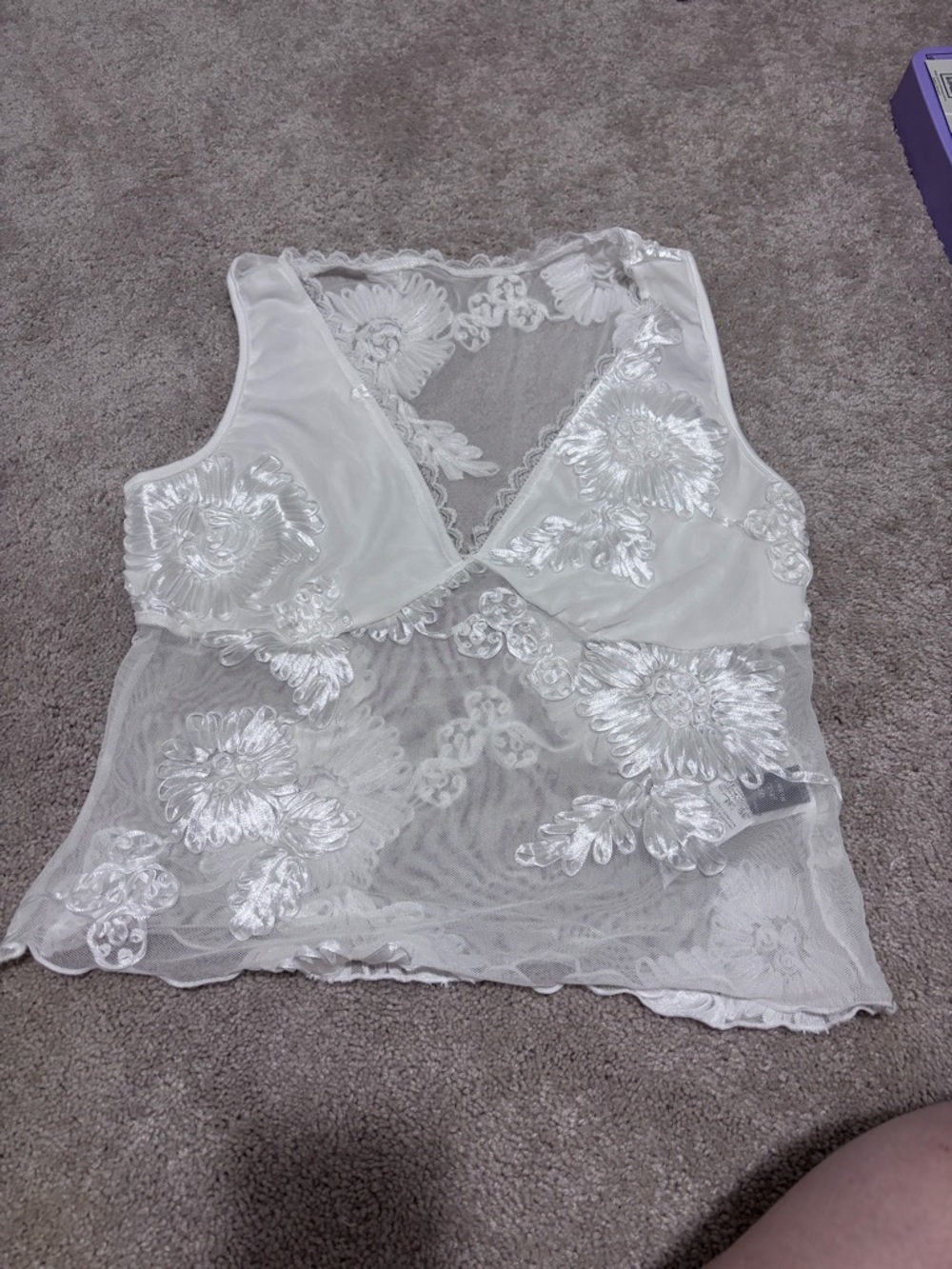 Sheer Floral Embroidered White Lace Tank Top